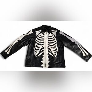 Real Leather Jacket Skeleton Biker Motorcycle Jacket Men’s Size Large